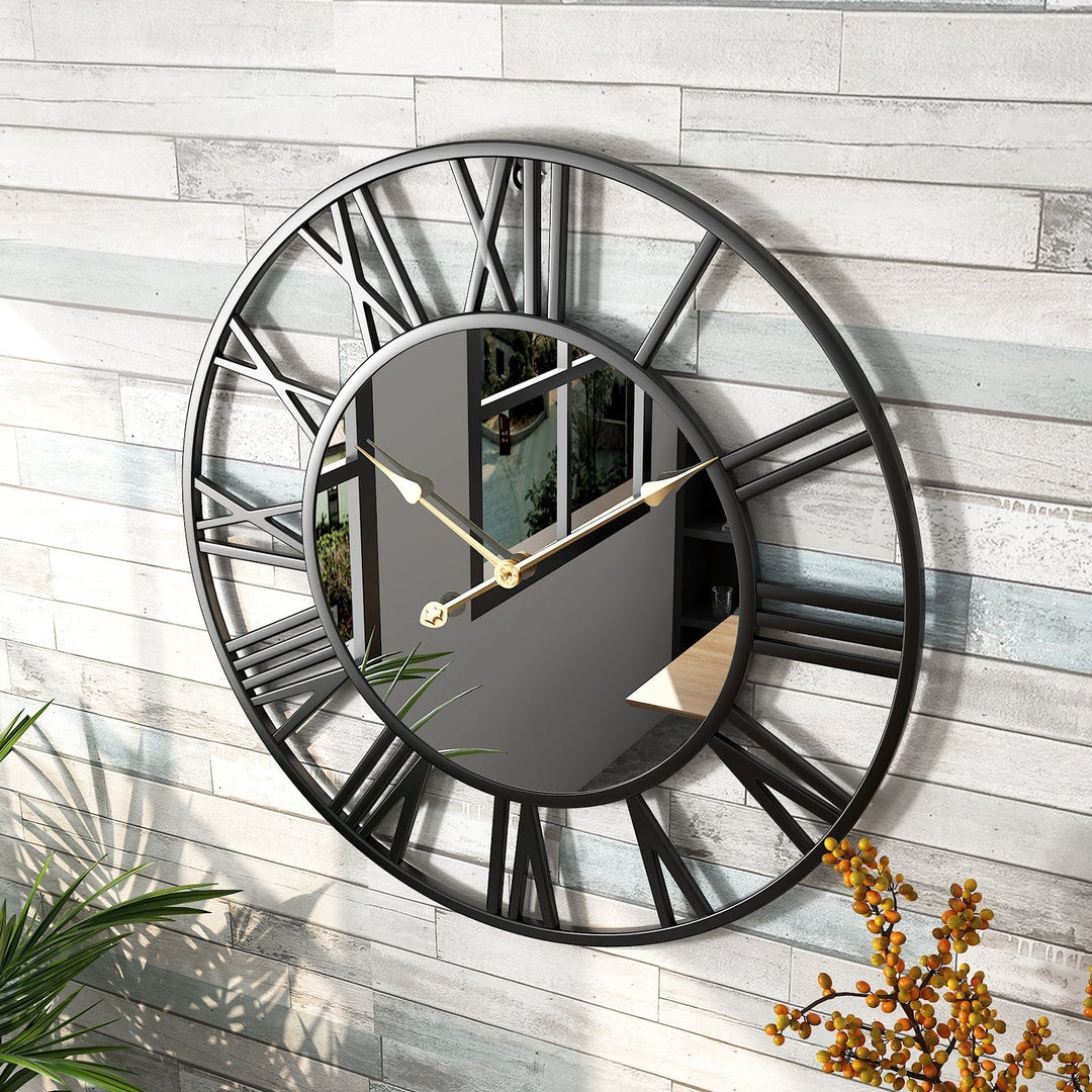 Duży metalowy zegar ścienny w stylu vintage z lustrem 39 cm