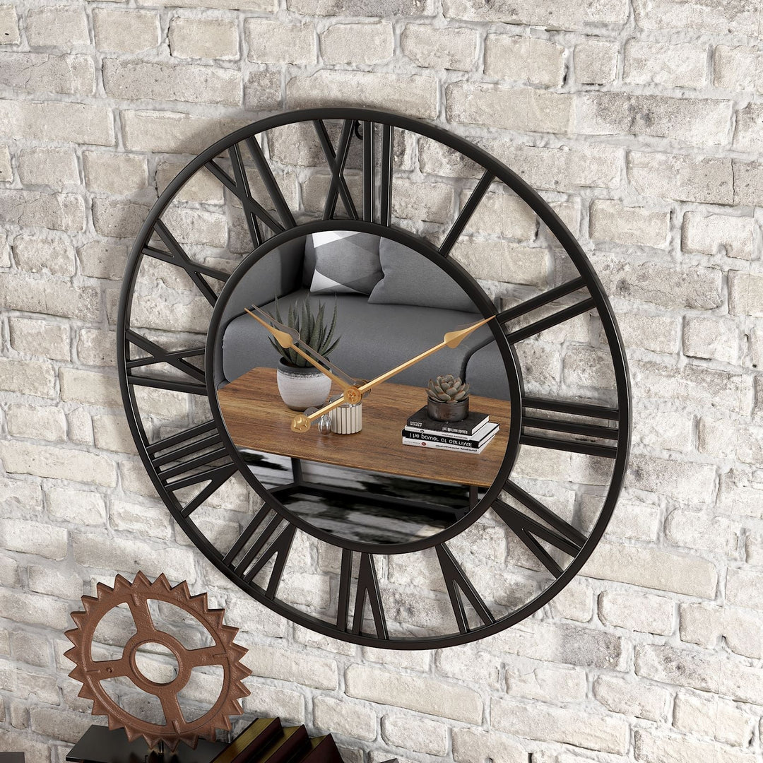 Duży metalowy zegar ścienny w stylu vintage z lustrem 39 cm