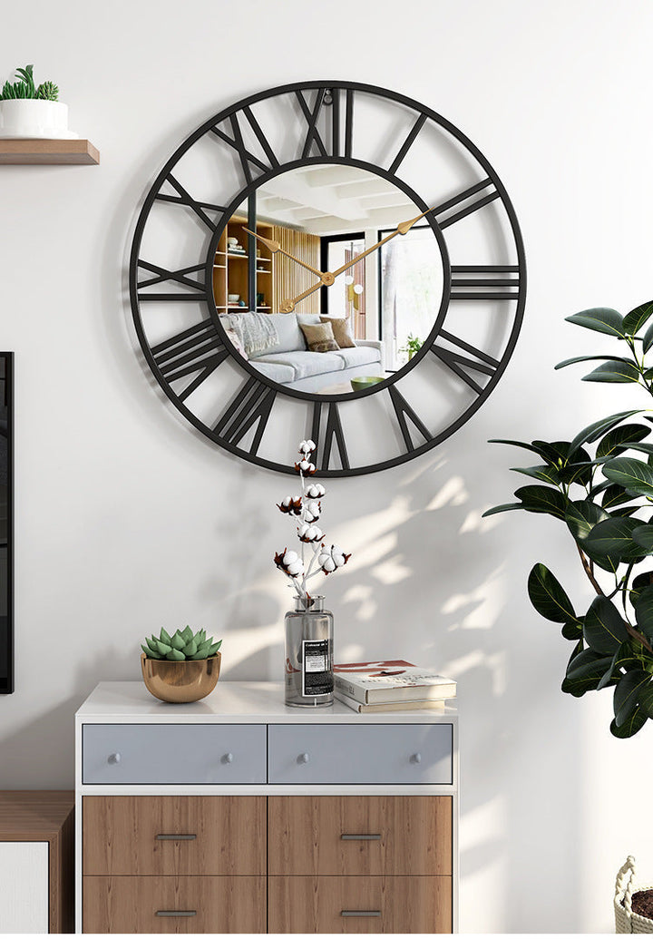 Duży metalowy zegar ścienny w stylu vintage z lustrem 39 cm