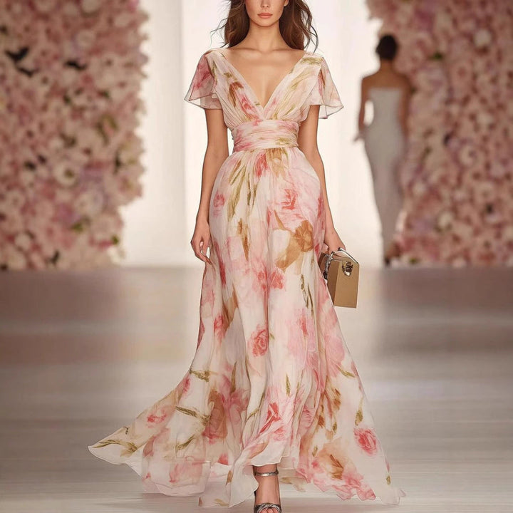 Sukienka Maxi Fit and Flare z Flutter Sleeve