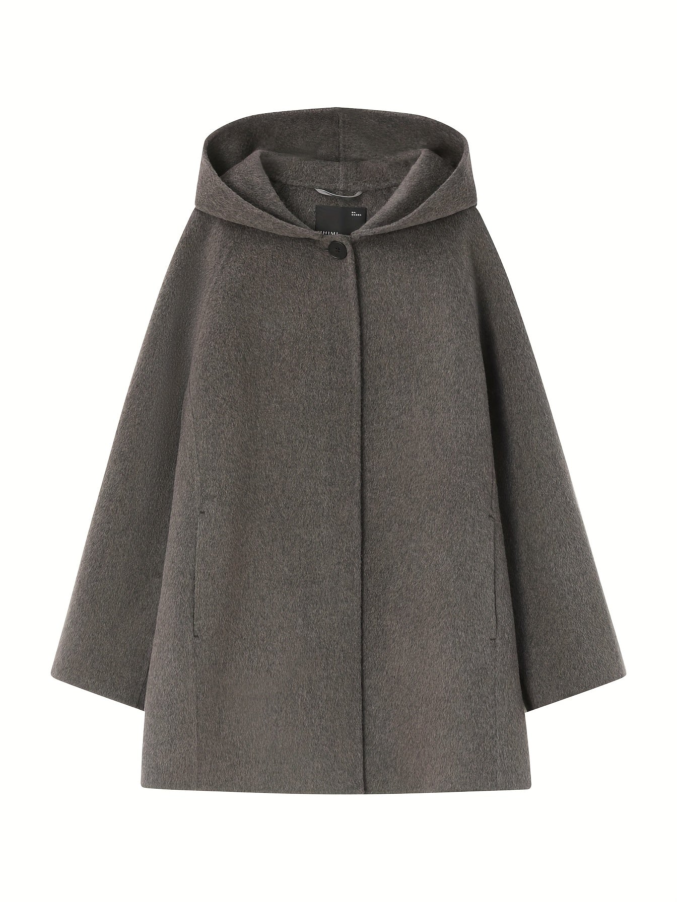 Płaszcz damski z kapturem i pojedynczym guzikiem przy dekolcie