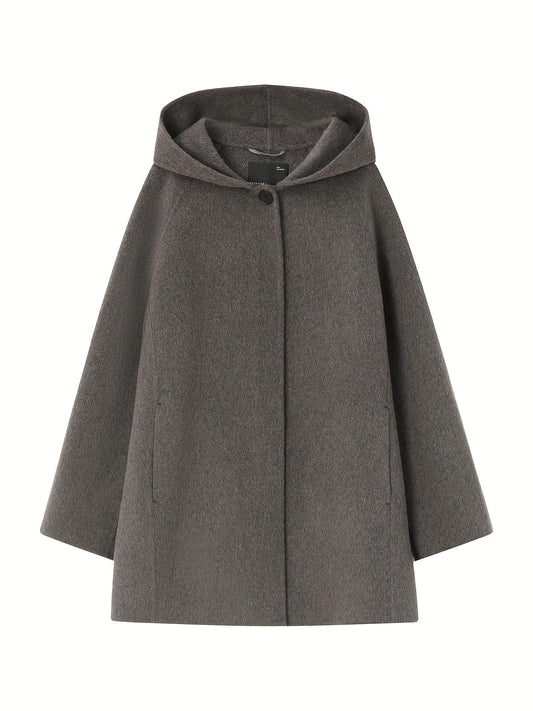 Płaszcz damski z kapturem i pojedynczym guzikiem przy dekolcie