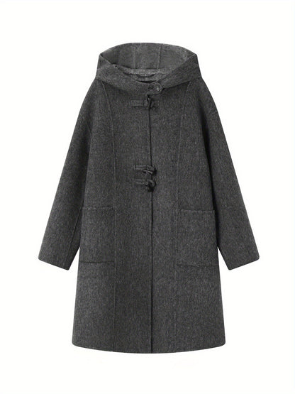 Płaszcz damski z kapturem i trzema pętlowymi zapięciami