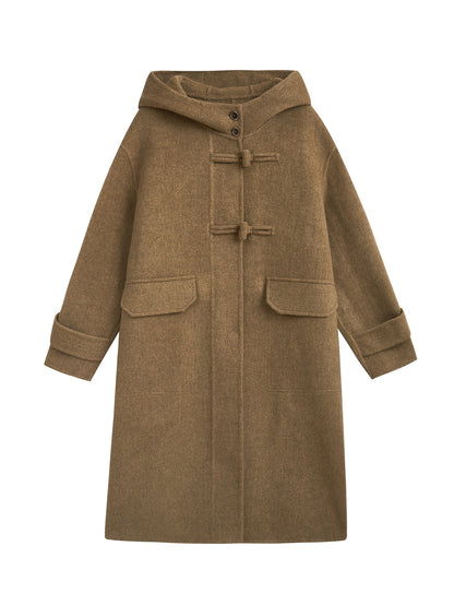 Płaszcz damski z wiązaniami na przodzie i kapturem