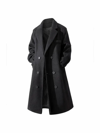 Płaszcz męski dwurzędowy z kołnierzem klasycznym i bocznymi kieszeniami