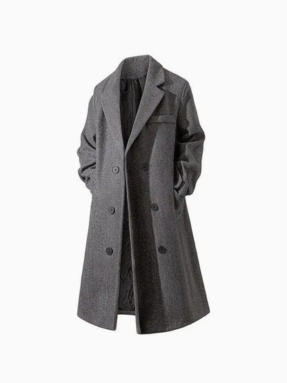 Płaszcz męski dwurzędowy z kołnierzem klasycznym i bocznymi kieszeniami