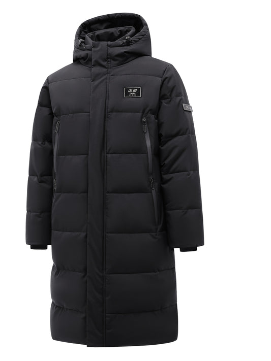 Płaszcz męski pikowany z panelem zakrywającym zamek i kapturem