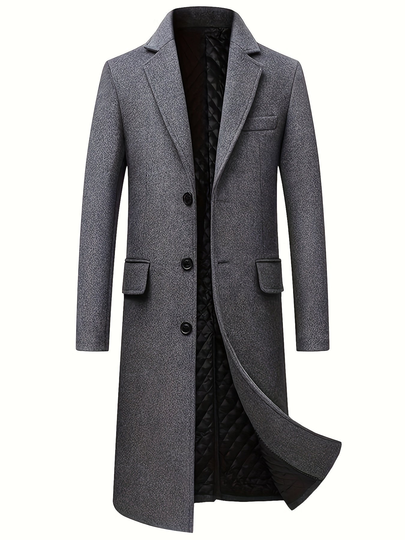 Płaszcz męski z kołnierzem klasycznym kieszeniami z klapkami i grubszą pikowaną podszewką