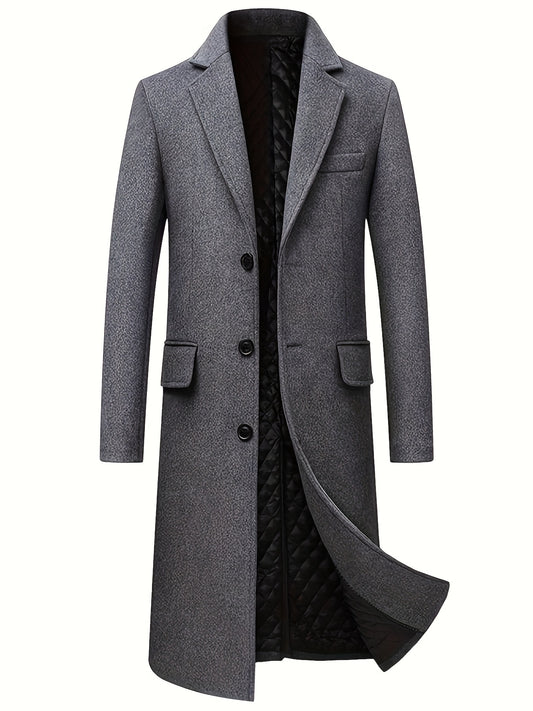 Płaszcz męski z kołnierzem klasycznym kieszeniami z klapkami i grubszą pikowaną podszewką