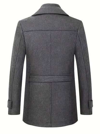 Płaszcz męski z kołnierzem klasycznym panelem na zamek i patkami na rękawach
