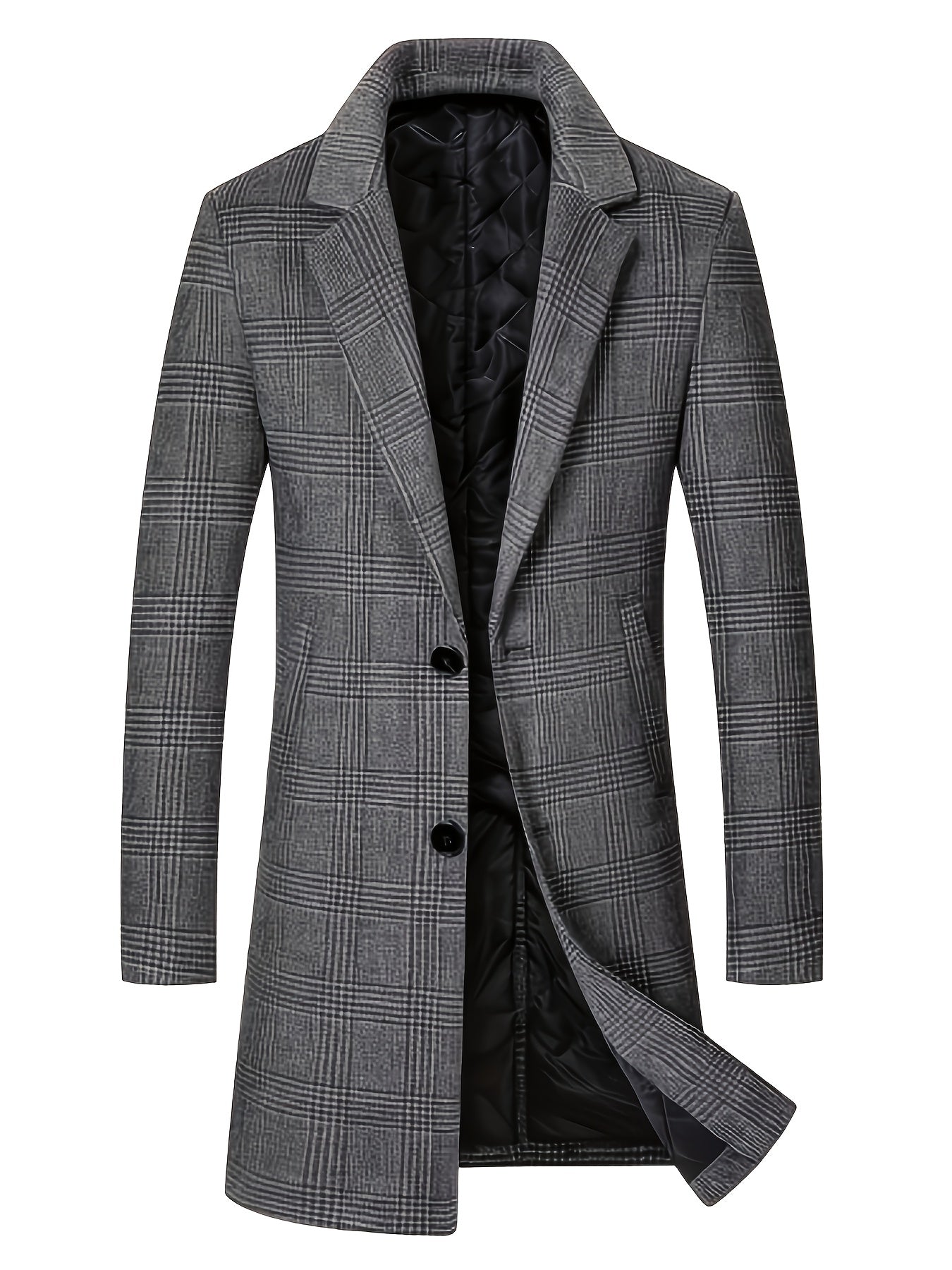Płaszcz męski z kołnierzem klasycznym wzorem w kratkę i pikowaną podszewką
