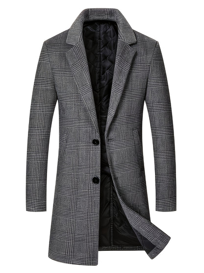 Płaszcz męski z kołnierzem klasycznym wzorem w kratkę i pikowaną podszewką