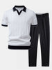 Męska polówka w prążki i zwężane spodnie – komplet smart casual