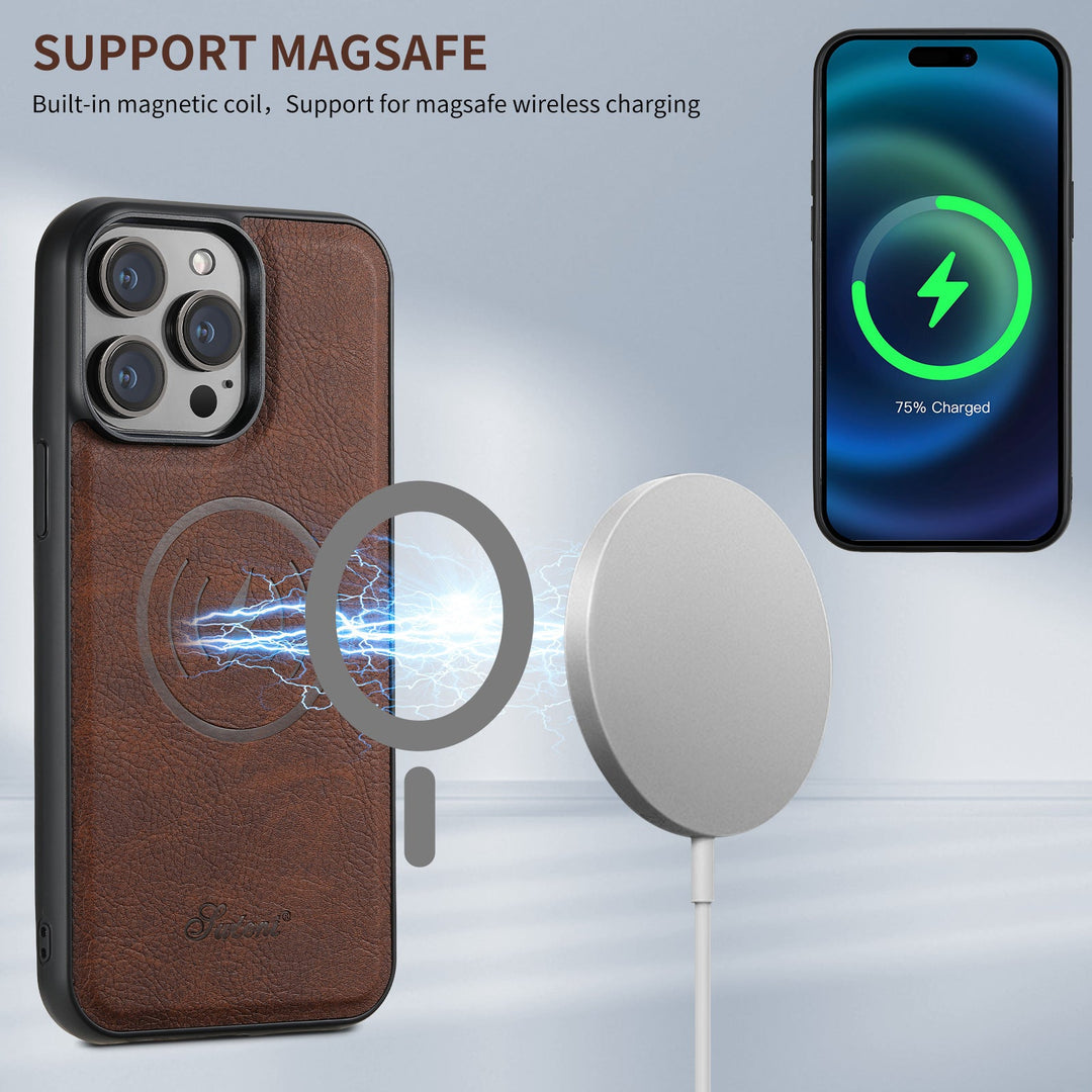 PremiumLeather – Skórzane etui na telefon z uchwytem na karty i kompatybilnością z MagSafe