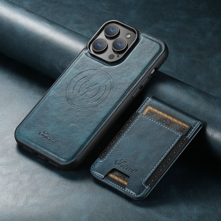 PremiumLeather – Skórzane etui na telefon z uchwytem na karty i kompatybilnością z MagSafe