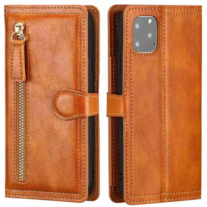Premium skórzane etui flip z portfelem i podstawką do iPhone'a