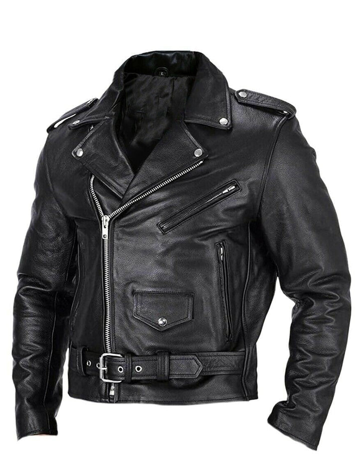 Skórzana kurtka motocyklowa męska slim fit ze stójką - Ryder
