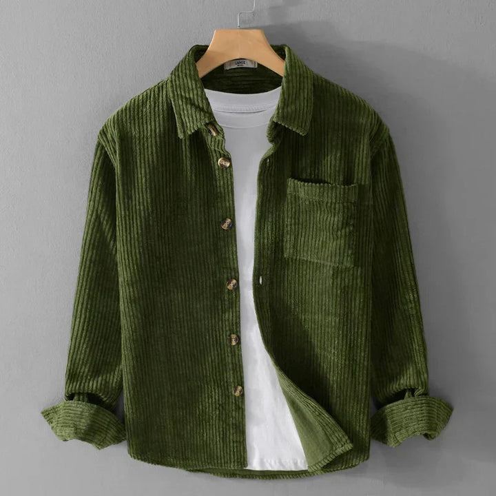 Męska Jesienna Kurtka Typu Overshirt Z Przodu Na Guziki I Kołnierzykiem Klasycznym