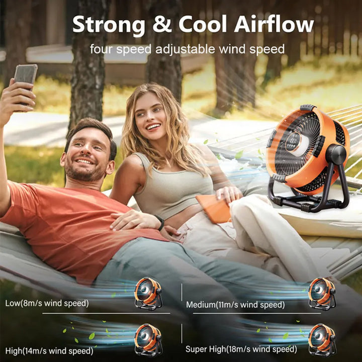 Wentylator kempingowy z akumulatorem 20000 mAh, światłem LED i pilotem – WindMate