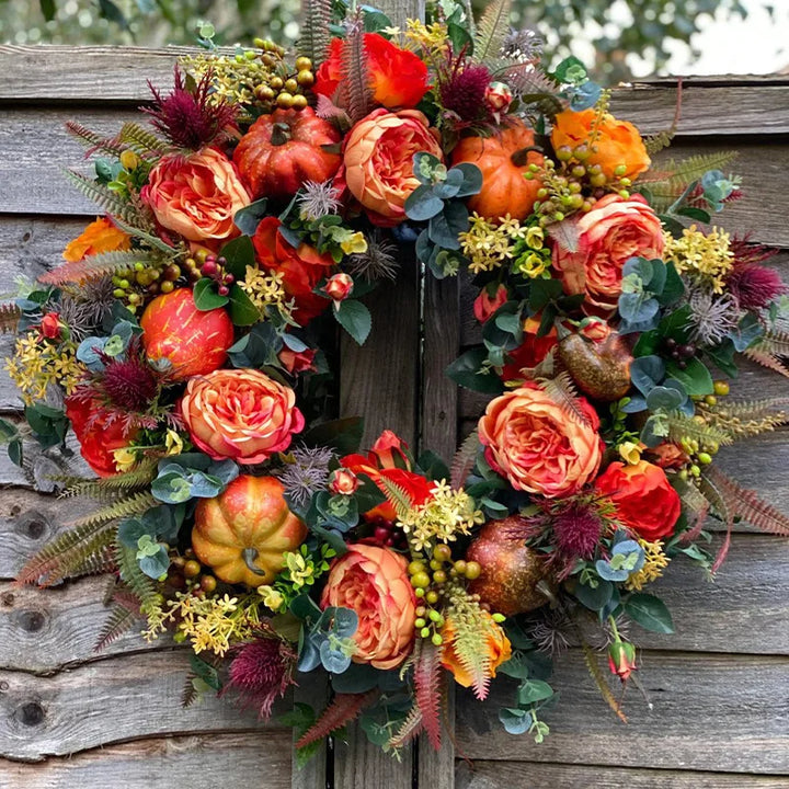 Autumna Charm Wieniec Jesienny | Dynia i Rattan | 40 cm | Rękodzielnicza dekoracja na jesień i Święto Dziękczynienia