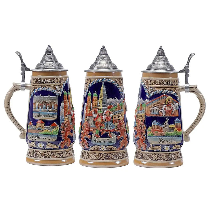 Kufel do piwa z reliefem i cynową pokrywką (0,8 L) – kufel Bavaria Oktoberfest 2025