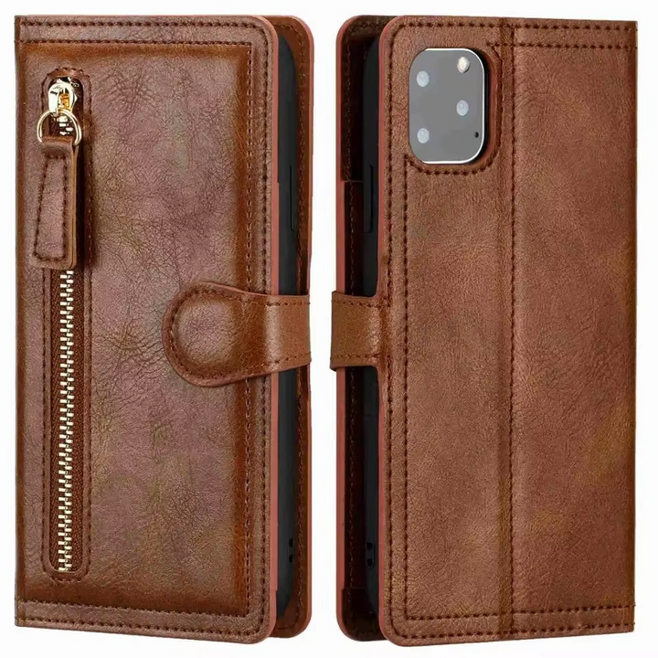Premium skórzane etui flip z portfelem i podstawką do iPhone'a