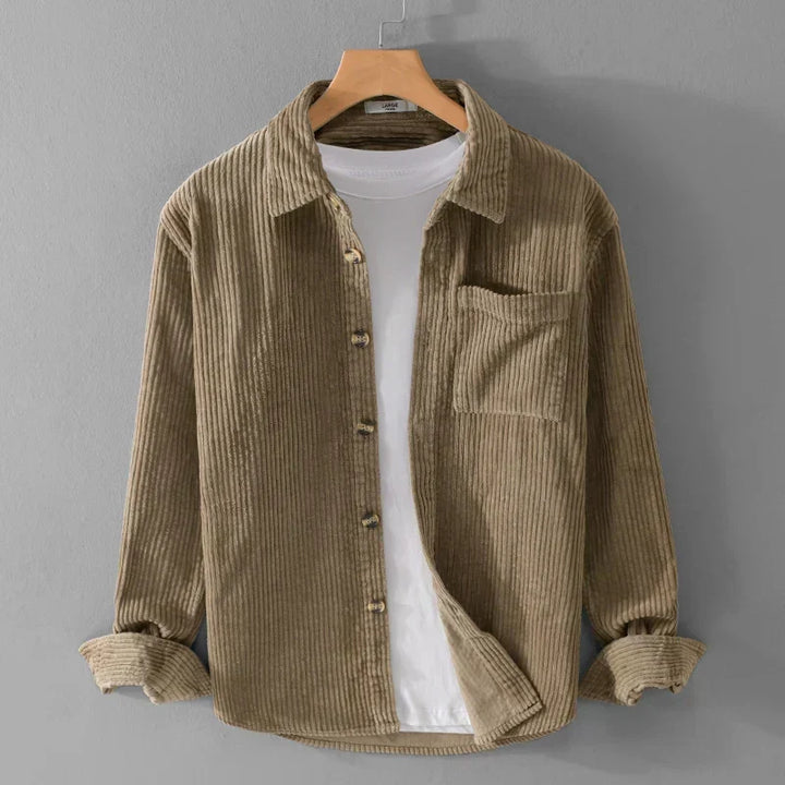 Męska Jesienna Kurtka Typu Overshirt Z Przodu Na Guziki I Kołnierzykiem Klasycznym