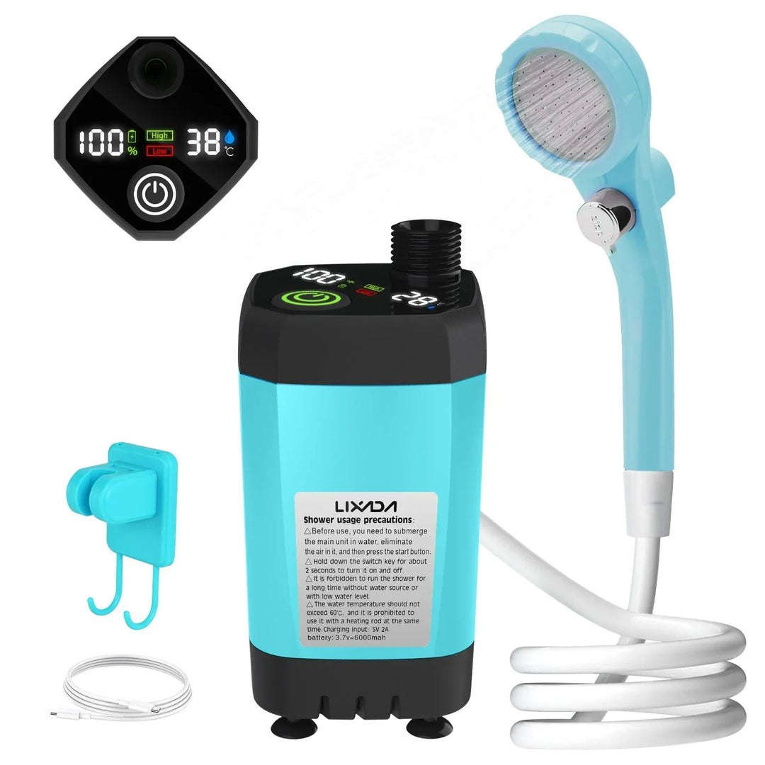 Przenośny zestaw prysznicowy do kempingu – z wyświetlaczem cyfrowym i regulowanym przepływem wody dla poszukiwaczy przygód