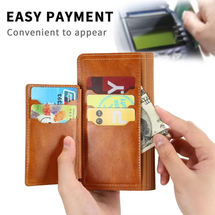Premium skórzane etui flip z portfelem i podstawką do iPhone'a