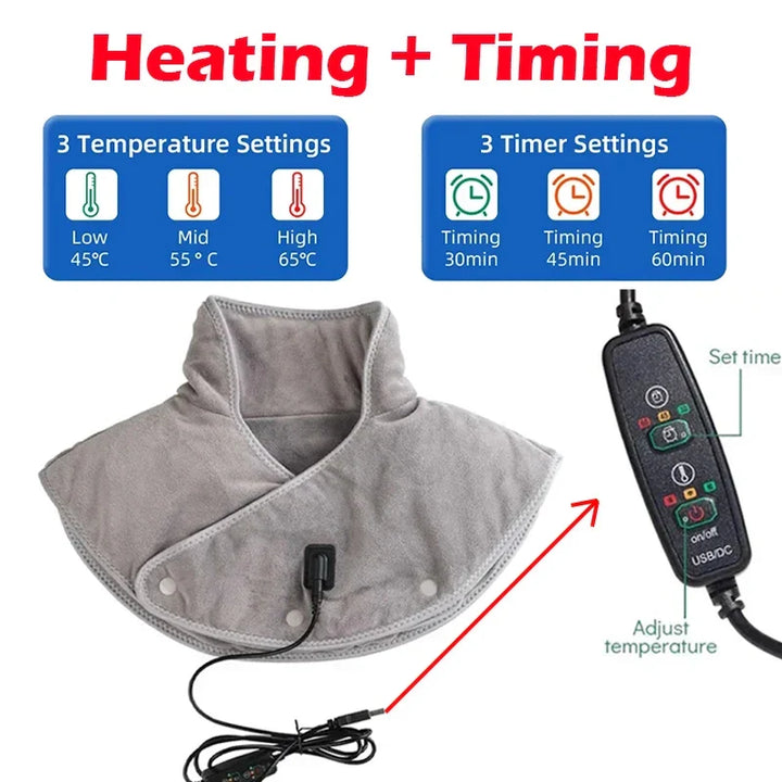 Termiczny masażer karku i ramion ThermoLiva | rozgrzewająca poduszka USB z wibracją | 3 poziomy temperatury i timer | miękki pluszowy materiał