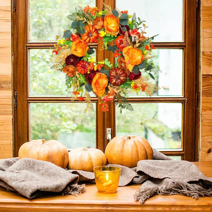 Autumna Charm Wieniec Jesienny | Dynia i Rattan | 40 cm | Rękodzielnicza dekoracja na jesień i Święto Dziękczynienia