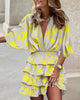 Kwiatowy Print Ruffle Tiered Wrap Dress