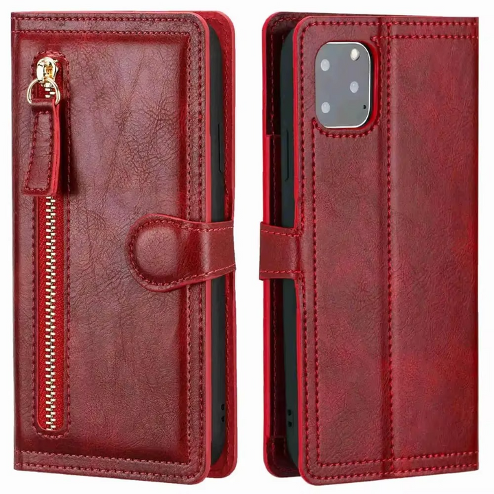 Premium skórzane etui flip z portfelem i podstawką do iPhone'a