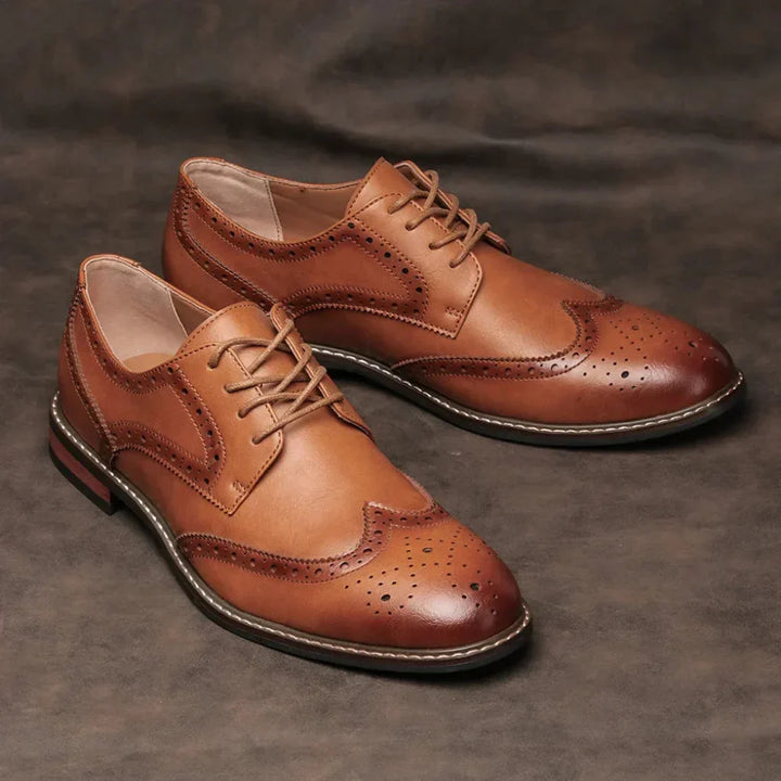 Skórzane Buty Oxford Wingtip Brogue na Sznurowanie