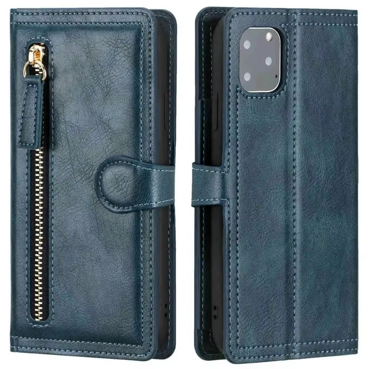 Premium skórzane etui flip z portfelem i podstawką do iPhone'a