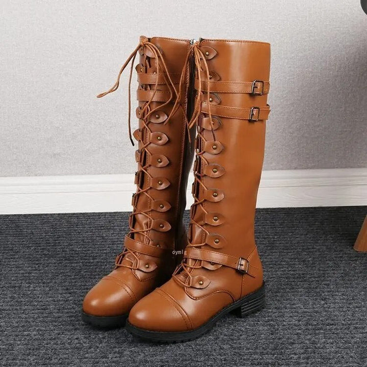 Damskie sznurowane botki w stylu retro z klamrą - Bella