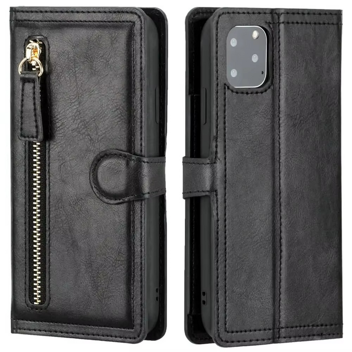 Premium skórzane etui flip z portfelem i podstawką do iPhone'a
