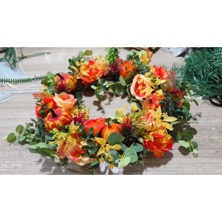 Autumna Charm Wieniec Jesienny | Dynia i Rattan | 40 cm | Rękodzielnicza dekoracja na jesień i Święto Dziękczynienia