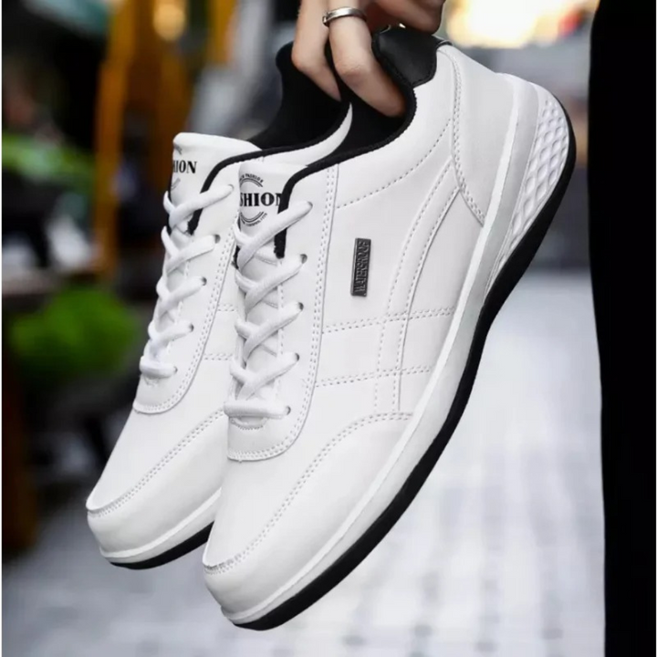 Eleganckie skórzane sneakersy męskie ze sznurowaniem z przodu i bocznym panelem