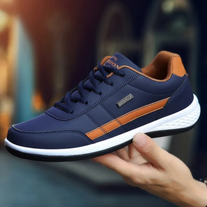 Eleganckie skórzane sneakersy męskie ze sznurowaniem z przodu i bocznym panelem