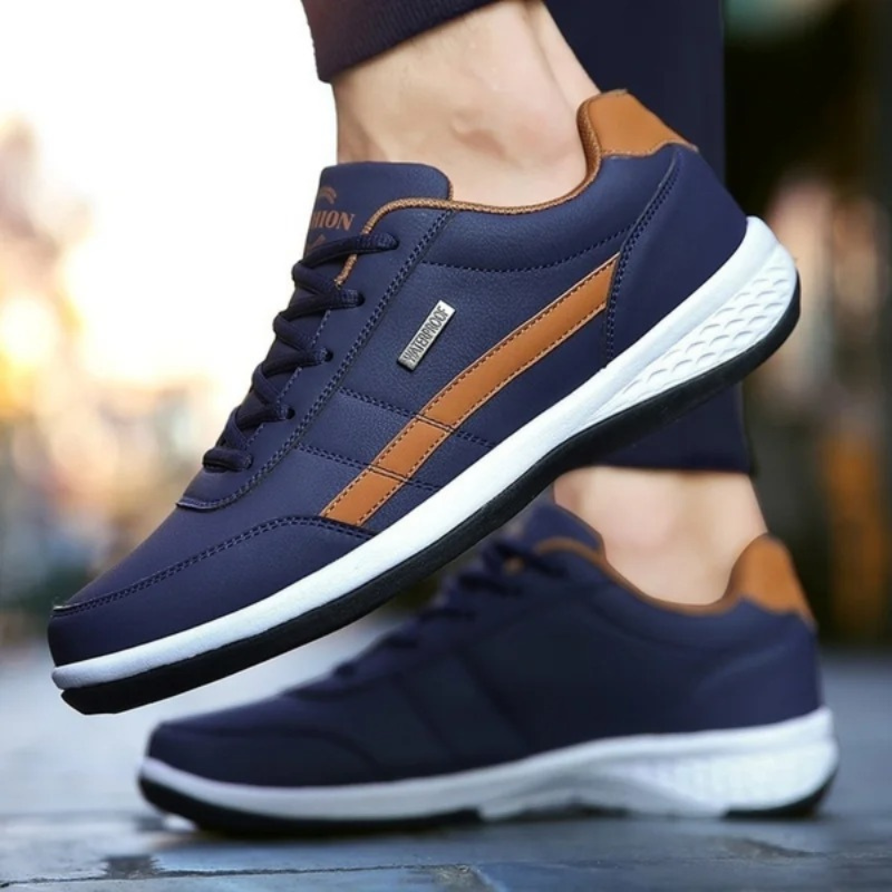 Eleganckie skórzane sneakersy męskie ze sznurowaniem z przodu i bocznym panelem