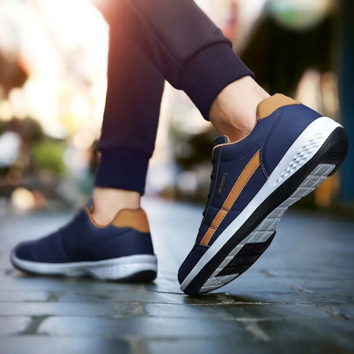 Eleganckie skórzane sneakersy męskie ze sznurowaniem z przodu i bocznym panelem