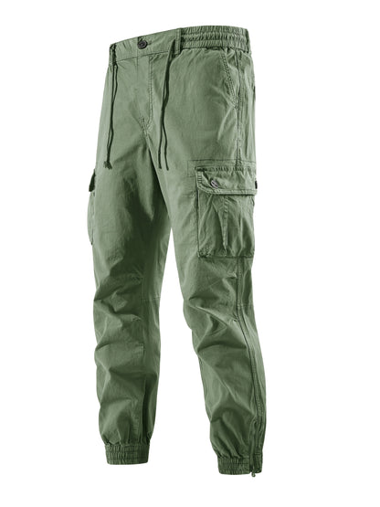 Spodnie męskie cargo z elastyczną talią kieszeniami cargo i ściągaczami na dole