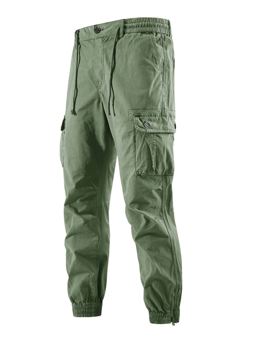 Spodnie męskie cargo z elastyczną talią kieszeniami cargo i ściągaczami na dole