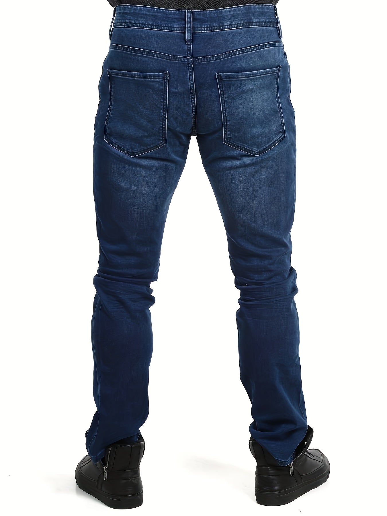 Spodnie męskie imitujące denim ze zwężanymi nogawkami klasycznym zapięciem i pięcioma kieszeniami