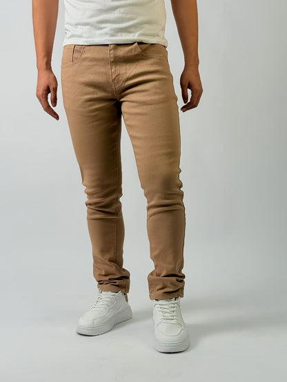 Spodnie męskie ze zwężanymi nogawkami, klasycznym zapięciem i pięcioma kieszeniami