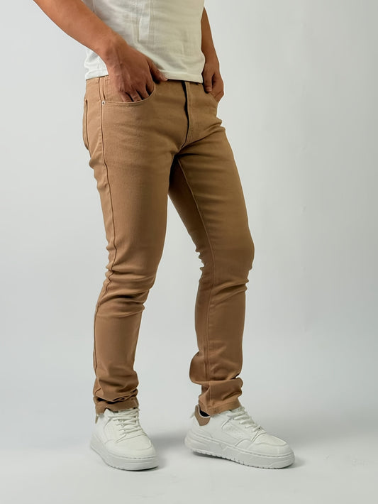 Spodnie męskie ze zwężanymi nogawkami, klasycznym zapięciem i pięcioma kieszeniami