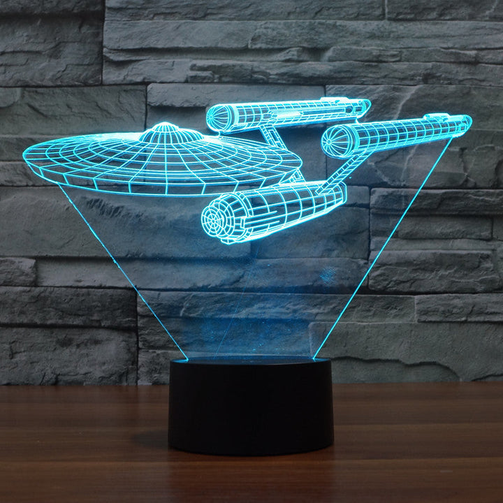Lampa iluzji 3D Star Trek | Unosząca się Enterprise | Wielokolorowe światło LED | Wysokość 20 cm