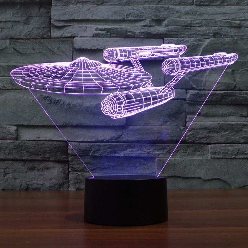 Lampa iluzji 3D Star Trek | Unosząca się Enterprise | Wielokolorowe światło LED | Wysokość 20 cm