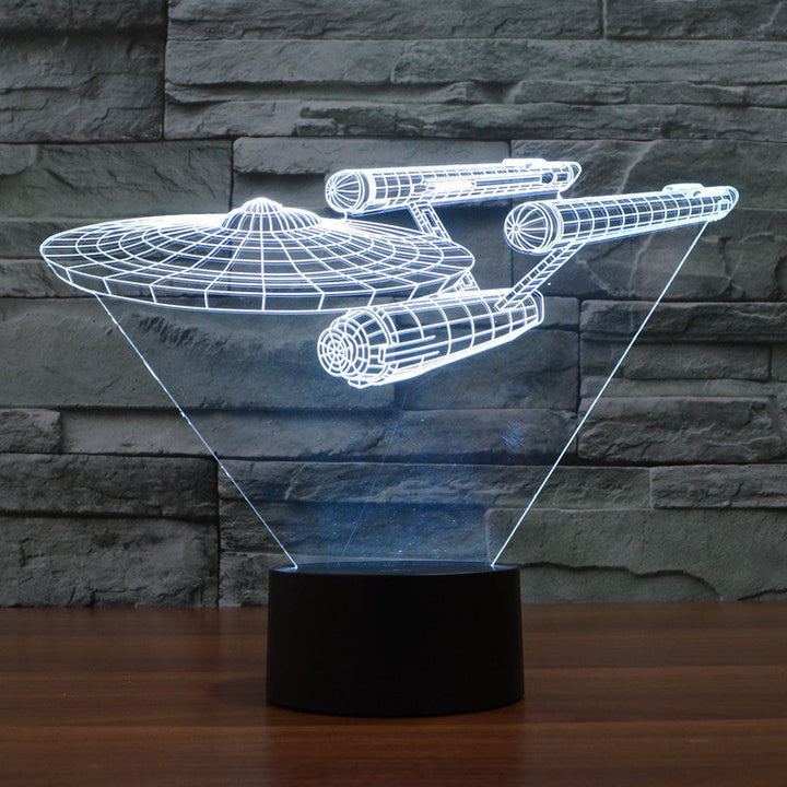 Lampa iluzji 3D Star Trek | Unosząca się Enterprise | Wielokolorowe światło LED | Wysokość 20 cm